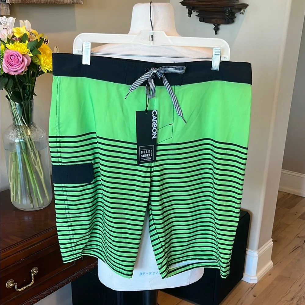 Neon Green and Black Board Shorts Dynamic Swiim Trunks